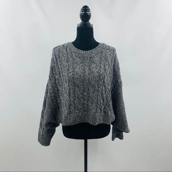 Topshop Navy Blue Crop Chunky Cable Knit Sweater - Picture 4 of 12